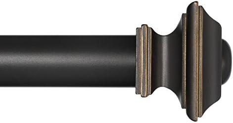 Ivilon Window Treatment Curtain Rod - Square Finials, 1 1/8 in Rod, 28 to 48 Inch, Antique Black