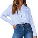 OMSJ Womens Striped Button Down Shirts Casual Long Sleeve Stylish Collared Office Work Blouses Tops (M)