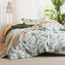 Bedsure Duvet Cover Queen Size - Reversible Plants Duvet Cover Set with Zipper Closure, 3 Pieces Green Bedding Set with 8 Corner Ties and 2 Pillow Shams 20"x26" (05 - Mallard Green (No Comforter))