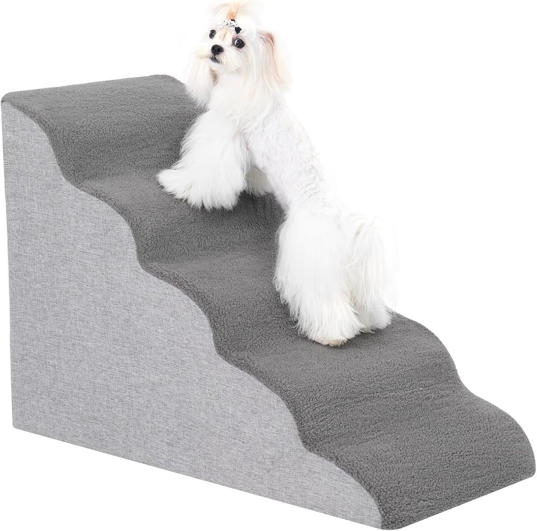 Uross Dog Stairs for Small Dogs - 5 Tier Steps & Ramps, High Density Foam Pet Steps, Gray
