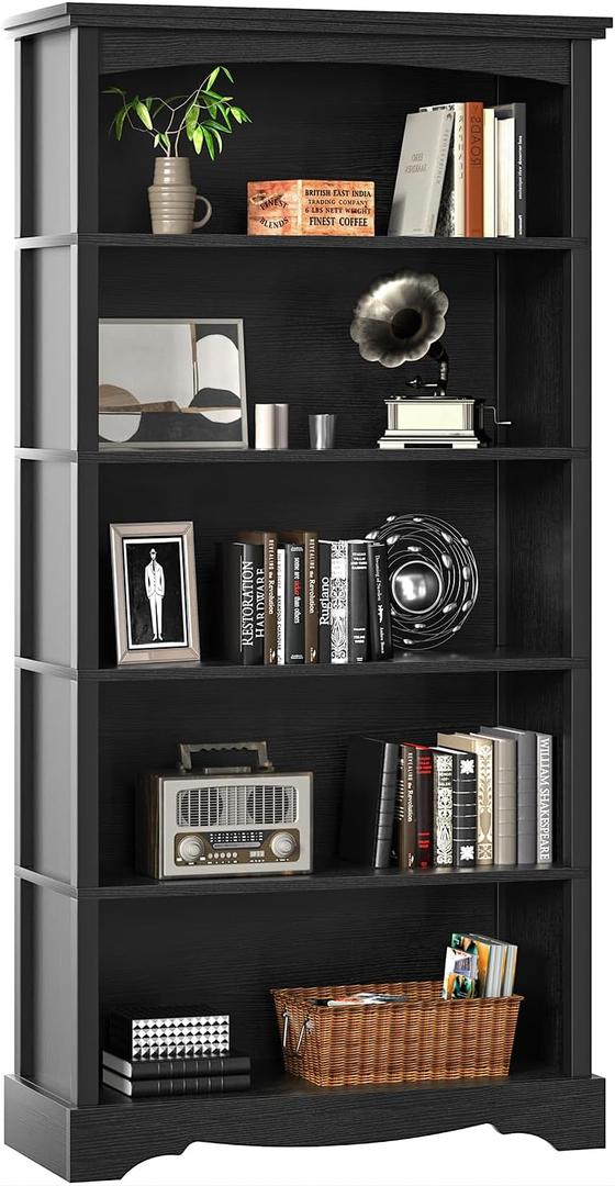 TVU 5-Tier Wooden Bookshelf, 31.5" W x 65" H 9.9" D Bookshelf with Storage, Floor Standing Modern Style Display Bookcase for Living Room, Office, Study Room, Entryway, Black
