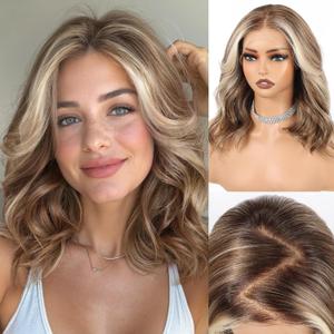 HAIRCUBE 13x6 HD Lace Front Wig for Women, 16-Inch Heat Resistant Synthetic Wavy Hair, Shoulder Length Glueless Lace Wigs for Daily, Party&Date (Blonde balayage)