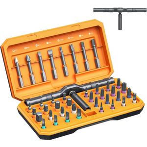 ORIA Ratchet Screwdriver Set, 42 in 1 Magnetic Screwdriver Kit with T Handle, Repair Tool Kit with 40 PCS Precision Bits, Portable Storage Case for Home Appliances, DIY (Orange)