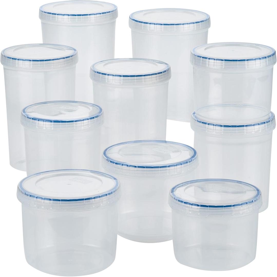 Lock & Lock Easy Essentials Food Storage Bin Set/Airtight Container Lids/BPA-Free/Dishwasher Safe, 20 Piece, Clear