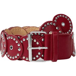 MakeMeChic Women's Faux Leather Wide Disc Buckle Belt Boho Disk Western Waist Belts Red One-Size