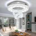 Flashing God Dia 24" Crystal Chandelier Crystal Silver Ceiling Light Fixtures LED Flush Mount Ceiling Light for Living Room Bedrooms Dining Room Dimmable 2700k 4500k 6000k