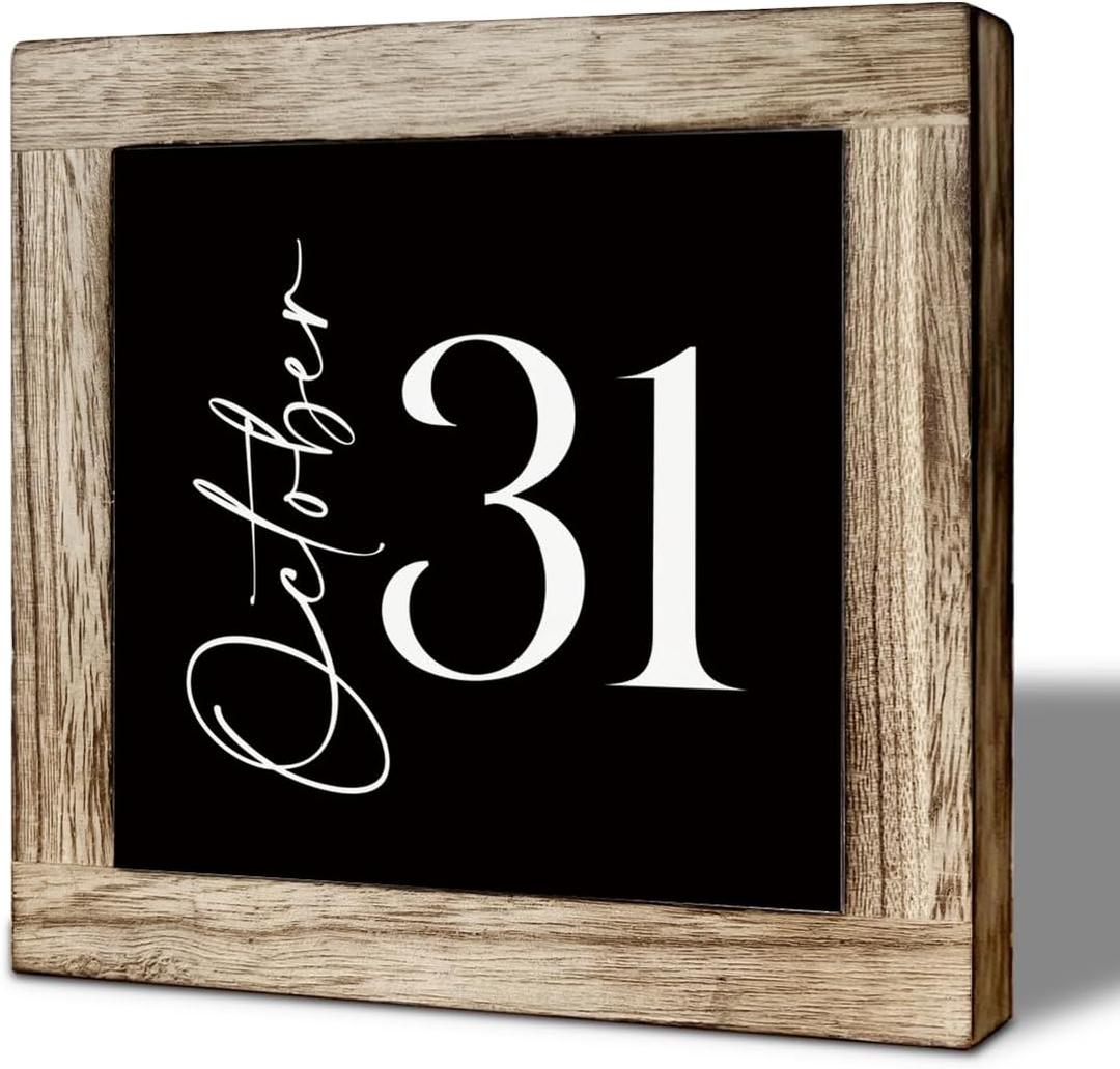 October 31 Fall Decor Sign Solid Wooden Halloween Sign Halloween Decor Autumn Wooden Signs For Home Farmhouse Table Signs 5.9x5.9 Inch