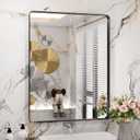 WEER Black Bathroom Mirror for Wall 28X36 Inch, Rectangular Black Metal Framed Vanity Mirror, Farmhouse Bathroom Mirror with Tempered Glass, Rounded Corner, Anti-Rust (Horizontal/Vertical) (28"L x 36"W)