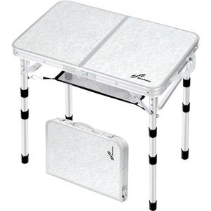Sportneer Camping Table: Adjustable Height Small Folding Table 23.6" L x 15.7" W 4 Height with Mesh Layer - Compact & Portable Camping Essentials for Outdoor Camp Garden Picnic BBQ Dining Cooking