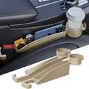 Car Seat Gap Filler Set of 2, Upgraded Car Side Seat Gap Fillers with Organizer, Cup Holder & Hook Function, Inserts Between Front Seats Console Catcher 4in1 Gap Stopper Fill Plug Storage Box (Beige)