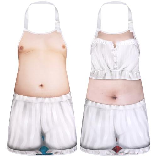 Hillban 2 Pack Funny Apron Creative Cooking Apron with Adjustable Waist Ties Holiday Aprons for Party Men Women (Big Belly Theme)