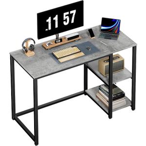 SINPAID Computer Desk 40 inches with 2-Tier Shelves Sturdy Grey Desks with Large Storage Space Modern Gaming Desk Study Writing Laptop Table, Gray