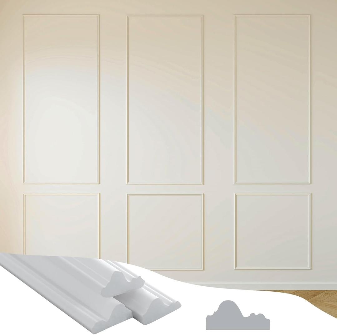 3 Sets Peel and Stick Pre-Cut Wall Molding Kit Wainscot Wall Panel Premade Wainscoting Panels for Interior Molded Home Moulding Decoration (Classic)
