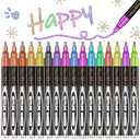 Aen Art Double Line Markers Outline Pens, Squiggles Shimmer Outline Marker Set, 16 Colors Doodle Shimmer Pen for Drawing, Making Card, Craft Project