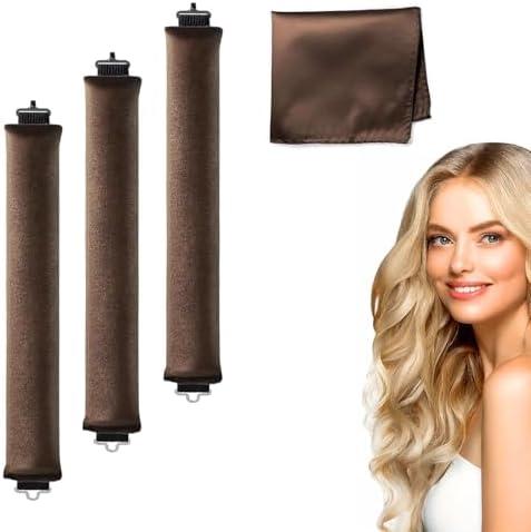 Heatless Hair Curler Overnight Curl Rods for All Hair Types, Healthy and Stylish Heatless Curling Set jumbo heatless hair curler to sleep in Heatless Hair Curlers (Brown, Medium) Pack of 2