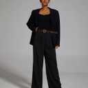 FUNYYZO Wide Leg Pants Women's High Elastic Waisted in The Back Business Work Trousers Long Straight Suit Pants (Black, S)