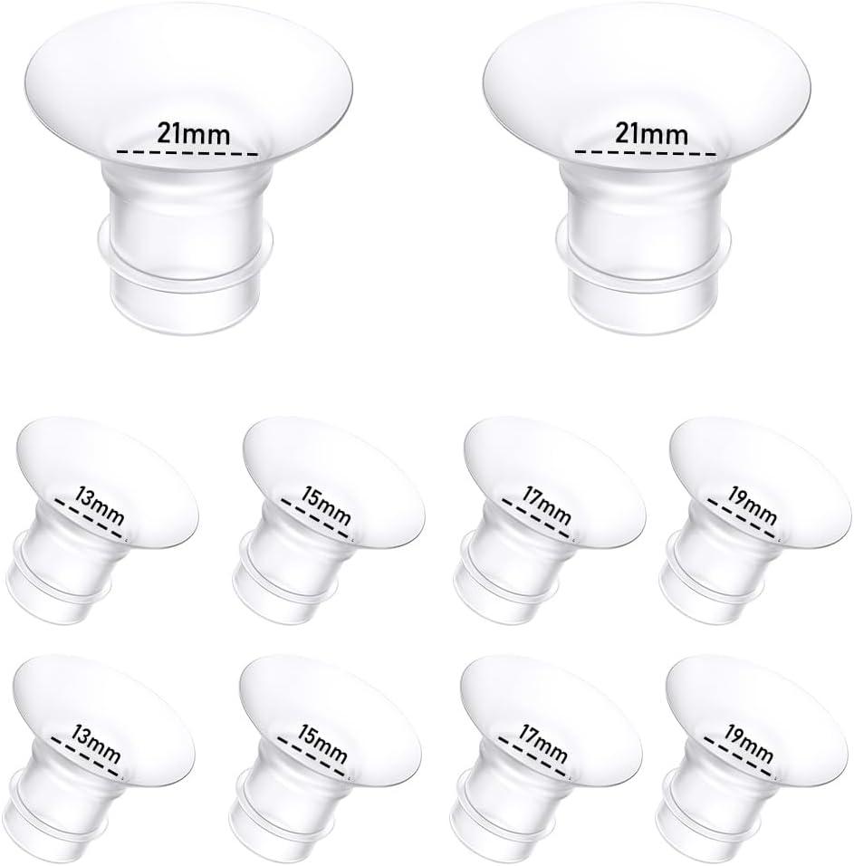 10Pcs Breast Pump Flange Insert 13/15/17/19/21mm*2 Compatible with Momcozy/Spectra/Medela/eufy/Elvie/Lansinoh/Paruu P10 Breast Pump, Fit for Momcozy M5/M9/M6/V2 Pro/V2 pro/S12 Pro/eufy E10 S1 S1 Pro