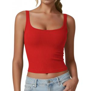 Avidlove Tank Top for Women 2026 Summer Ribbed Square Neck Tank Tops Fitted Slimming Tops Basic Going Out Top Casual (X-Small, Red)