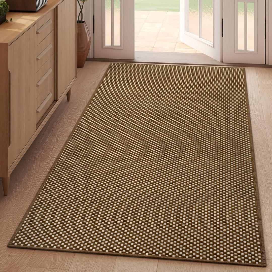 YDKGL 3x5 ft Area Rug Entryway Runner Rug Non Slip Washable, Boho Woven Kitchen Runner Rugs Door Mat Entry Rugs Carpet for Indoor Foyer Backdoor Hallway Floor Bedroom Living Room, Dark Brown/Coffee