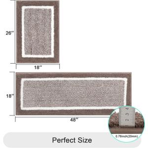 HEBE Bath Rug Set 2 Piece Coffee Non Slip Bathroom Contour Rug Combo Microfiber Bath Shower Mat and U-Shaped Toilet Rug Machine Washable(18"x26"+18"x48"+20"x24")