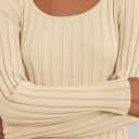 MEROKEETY Women's Fall Long Sleeve Sweater Dress Casual Ribbed Knit Slim Fit Bodycon Maxi Dresses (Beige, L)