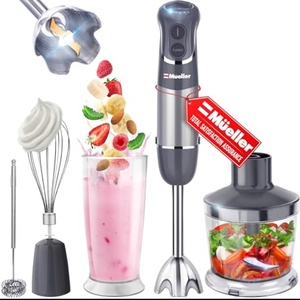 Mueller Multistick Set of 3  5-in-1 Immersion Blender Handheld, 12 Speed Hand Mixer - Turbo Boost, Heaviest Duty Copper Motor, Titanium Blades Hand Blender, Milk Frother Wand, Whisk, Beaker, Chopper, Grey Condition May Vary