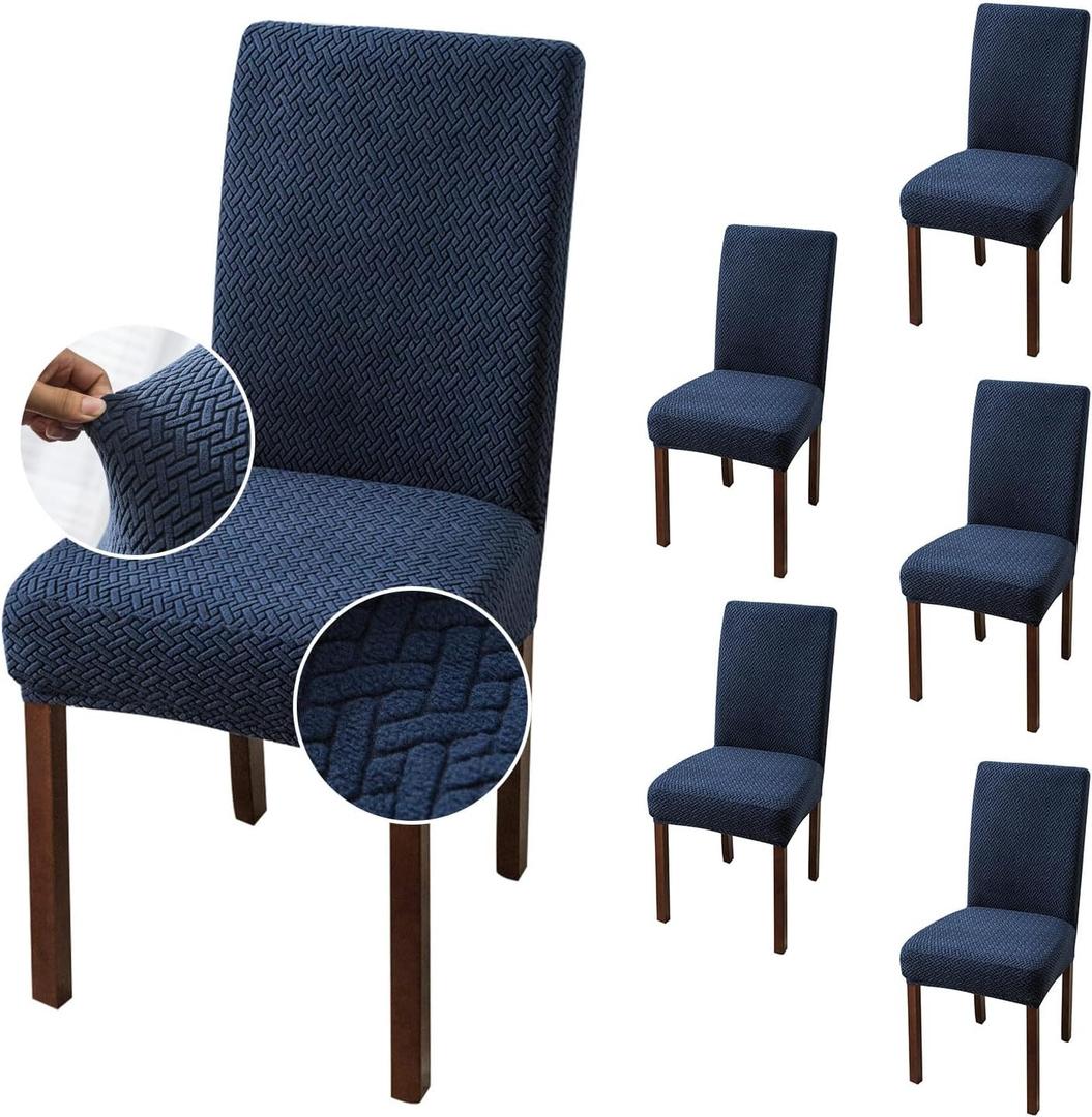 Genina Chair Covers for Dining Room Chair Covers Dining Chair Slipcovers Stretch Kitchen Parsons Chair Cover (Navy Blue, 6 PCS)