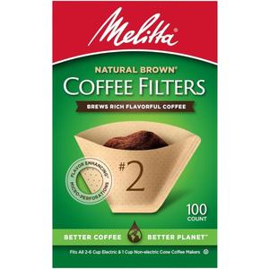 Melitta #2 Cone Coffee Filters, Natural Brown, 100 Count (Pack Of 1), 100 Total Filters Fits all 26 Cup Cone Coffee Makers and 1cup Pour Over Brewers, Compostable, Tear Resistant, Made in USA