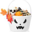 Halloween Basket with Handle Cute Bucket Cotton Rope Woven Candy Server Bag Pumpkin Witch Cat Pig Storage Basket for Halloween Party Favor (Ghost, White, 1 Pack)