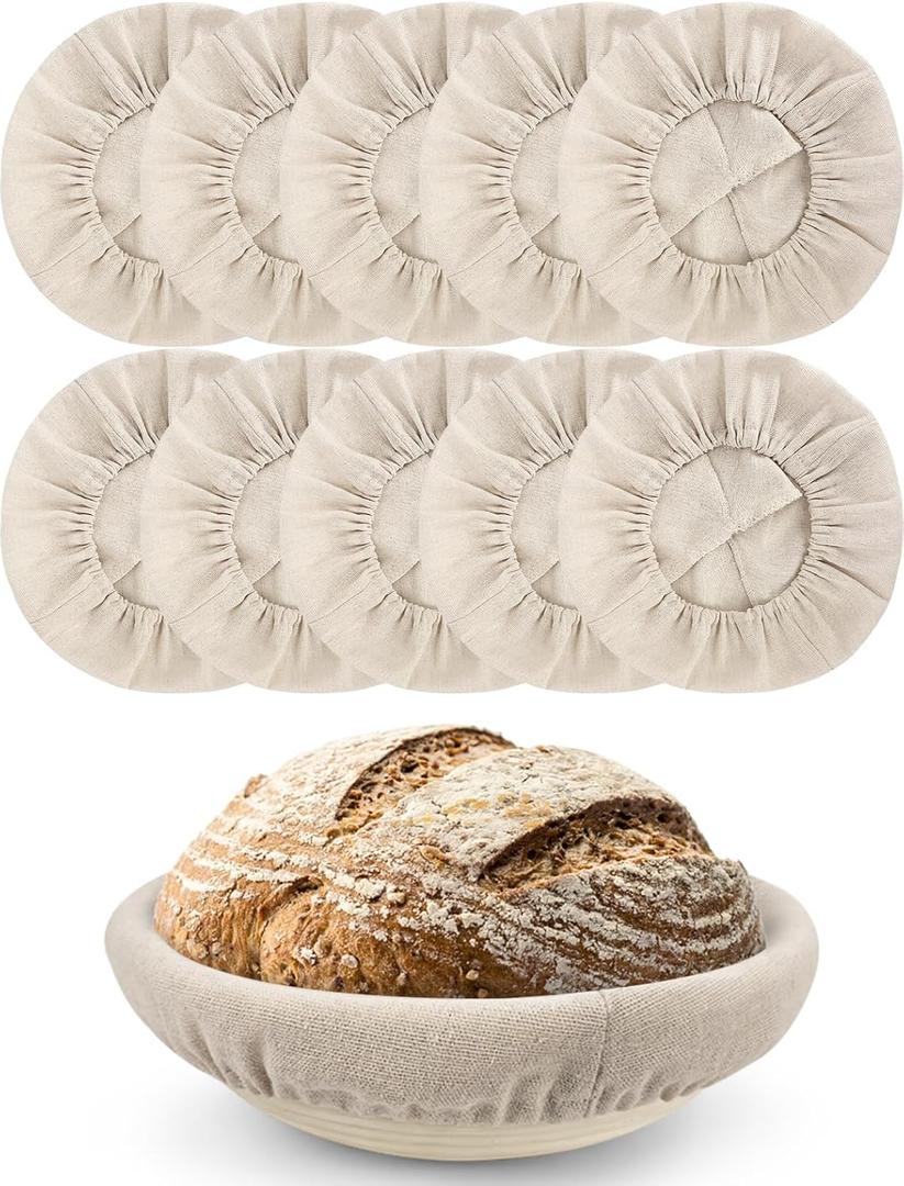Artcome 10 Pack Bread Proofing Basket Covers - 9 Inch Round Linen Cloth Cover for Banneton Basket - Reusable & Breathable Dough Bowl Cover for Sourdough Bread Baking