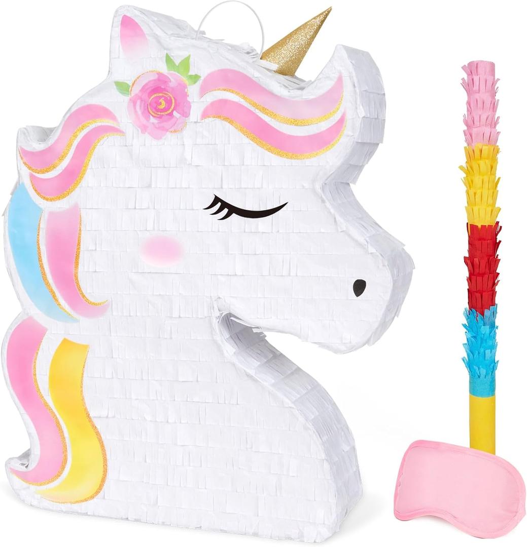 WERNNSAI Unicorn Piata - Unicorn Party Supplies Piata Bundle with Blindfold and Bat for Girls Kids Rainbow Unicorn Theme Birthday Party Game Decorations (15.7" x 12.2" x 3.1")