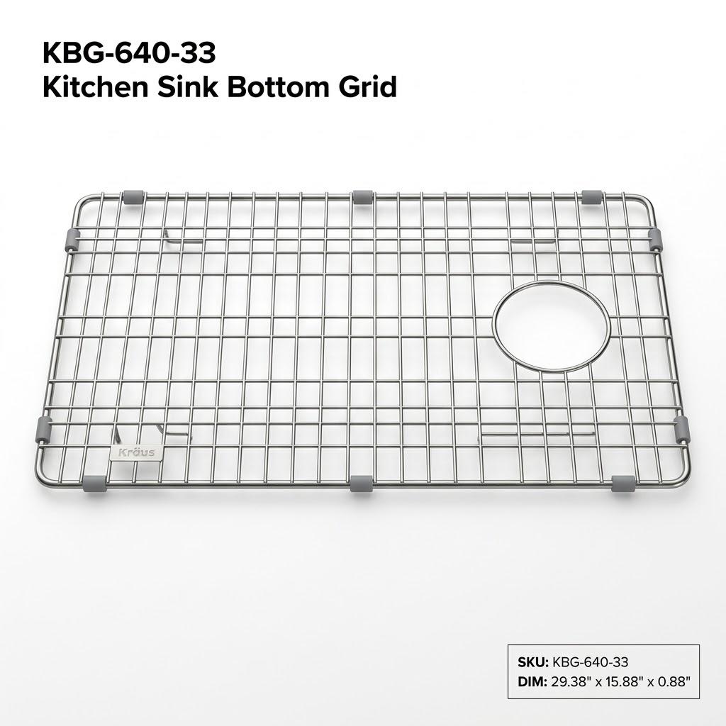 Kraus KBG-640-33 Stainless Steel Kitchen Sink Grid (29-3/8" x 15-7/8"), Constructed from durable, heavy-duty T304 stainless steel