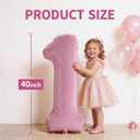 6 x 40 Inch Number 1 Balloon, Large Pink Number Balloons for Boy Girls 1st Birthday Decorations, Flocked Velvet Matte Foil Birthday Balloon 0-9 for Women Men, Giant Number 1, Anniversary Supplies