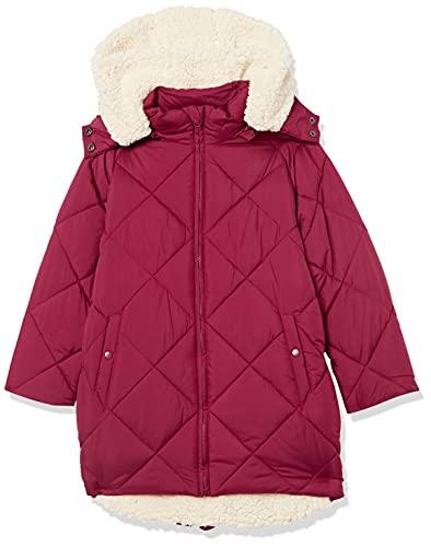 Amazon Essentials Toddler Girls' Long Quilted Cocoon Puffer Coat, Ecru Raspberry Red Shearling, 2T