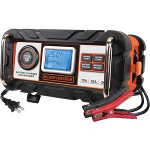 BLACK+DECKER BC25BD Fully Automatic 25 Amp 12V Bench Battery Charger/Maintainer with 75A Engine Start, Alternator Check, Cable Clamps for Lead Acid Batteries
