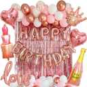 VIDAL CRAFTS 71-Piece Rose Gold Birthday Decorations - Party Backdrop with Latex, Foil & Confetti Balloons, Happy Birthday Banner & Rose Gold Foil Fringe Curtains [UPGRADED]