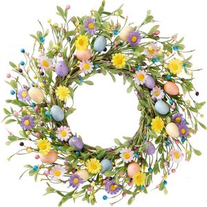 Sggvecsy 20 Inch Easter Wreath Spring Wreath Artificial Flower with Colorful Eggs Daisies Berries Eucalyptus Leaves for Front Door Easter Summer Farmhouse Holiday Wall Home Window Decor