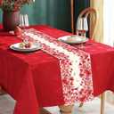 Valentines Day Table Runner, Watercolor Hearts Floral Border Linen Table Decoration, Romantic Farmhouse Holiday Decor for Dining Kitchen Buffet Party Wedding (72" x 13")