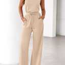 PRETTYGARDEN One Piece Jumpsuits for Women Dressy Summer Travel Outifts Casual Sleeveless Mock Neck Wide Leg Rompers (Beige, XX-Large)  