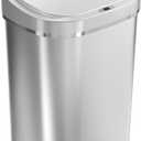 NINESTARS DZT-80-35 Automatic Touchless Infrared Motion Sensor Trash Can, 21 Gal 80L, Heavy Duty Stainless Steel Base (Oval, Silver/Brush Lid) Trashcan, SS