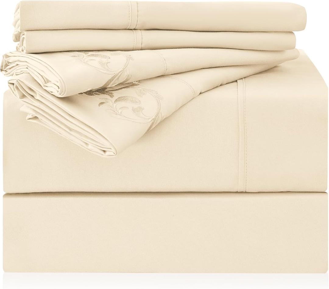 LONAVA Twin Size Sheet Set - 4 Piece Hotel Luxury Wrinkle-Free Microfiber Sheet, Oeko-TEX Certified, Breathable & Elastic, 16" Deep Pockets, Cream
