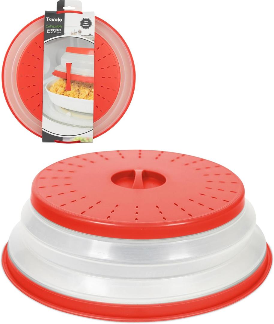 Tovolo Microwave Splatter Cover for Food, Large (Candy Red Apple) - Collapsible & Vented Silicone Splatter Guard Lid - Microwave Plate & Dish Cover with Handle - BPA-Free Kitchen Gadget for Meal Prep (Large (13 inch))