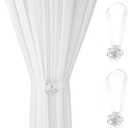 SUQ I OME Crystal Magnetic Curtain Tiebacks, Crystal Flower Curtain Drapery Holdbacks with Silk Ribbon Rope Window Curtain Decorative for Home Office Decor, Clear