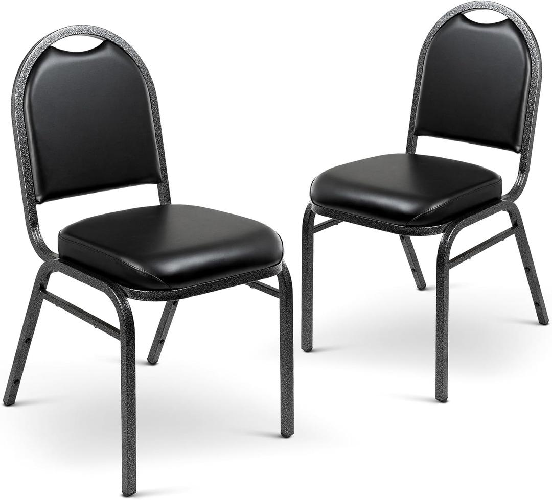 OEF Furnishings OEF9210-SV/2 Commercial-Grade Dome Back Banquet Stack Chair (Black Vinyl, Silver Powder-Coated Frame, 2-Pack), Normal