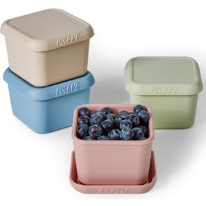 ISSEVE 4pack 6oz Silicone Snack Containers for Kids, Reusable Small Containers with Lids, Leak Proof Food Storage Containers, Children Kids Lunch Box for Daycare, School, Travel (Morandi color)