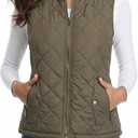 Fuinloth Women's Lightweight Warm Puffer Quilted Vest - 4-Pockets Stand Collar Zip Gilet, Fall Winter Outerwear (Medium, Green)
