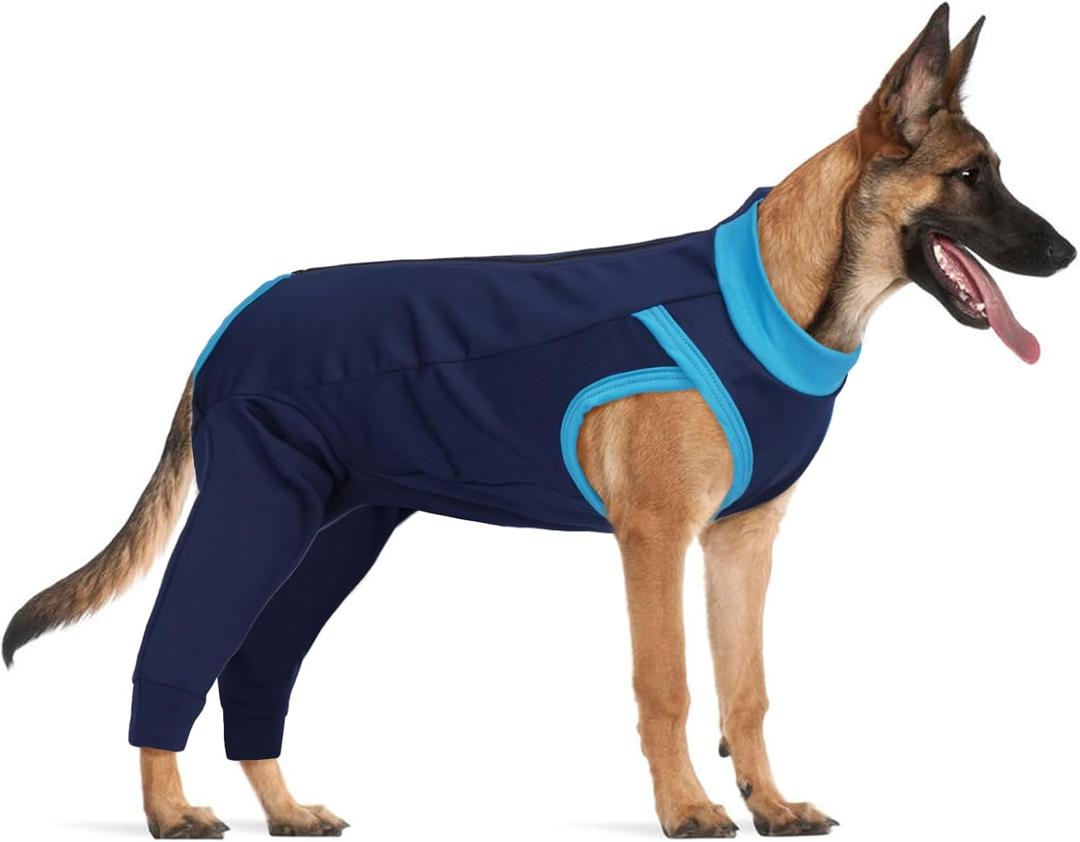 LelePet Dog Recovery Suit for Rear Legs to Stop Licking Hind Legs Abdomen Wounds, Dog Onesie for Surgery Female Male,Dog Pants to Prevent Licking for Small to Large Dogs, Cone Alternative (XS-3XL) (Navy Blue)