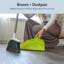 Casabella Basics 2-Piece Angled Broom and Dustpan Set, 44" Angled Broom with Long Handle and Dustpan, Silver/Green