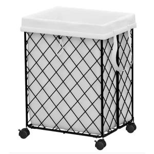 Rolling Laundry Hamper with Wheels, Detachable & Washable Lining, Metal Frame, Foldable Storage Basket for Bedroom, Bathroom, Laundry Room - 93L, White, 18"L x 13.8"W x 22.8"H