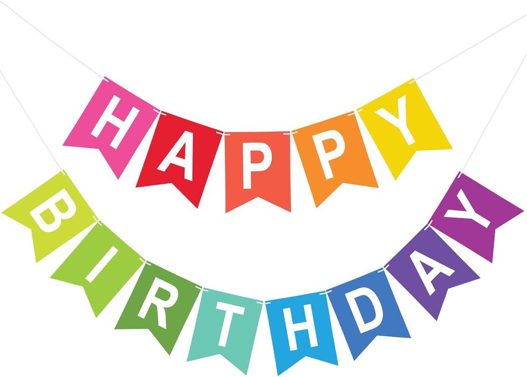 Happy Birthday Colorful Banner Rainbow Birthday Party Banner NO DIY Happy Birthday Sign Pre-Strung Birthday Hanging Decoration for Women Girl Men Boy Party Supplies (Multicolor)